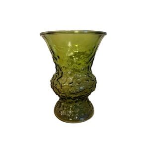 Vintage 10" E.O. Brody Avocado Green Crinkle Glass Flower Vase MCM 1960s